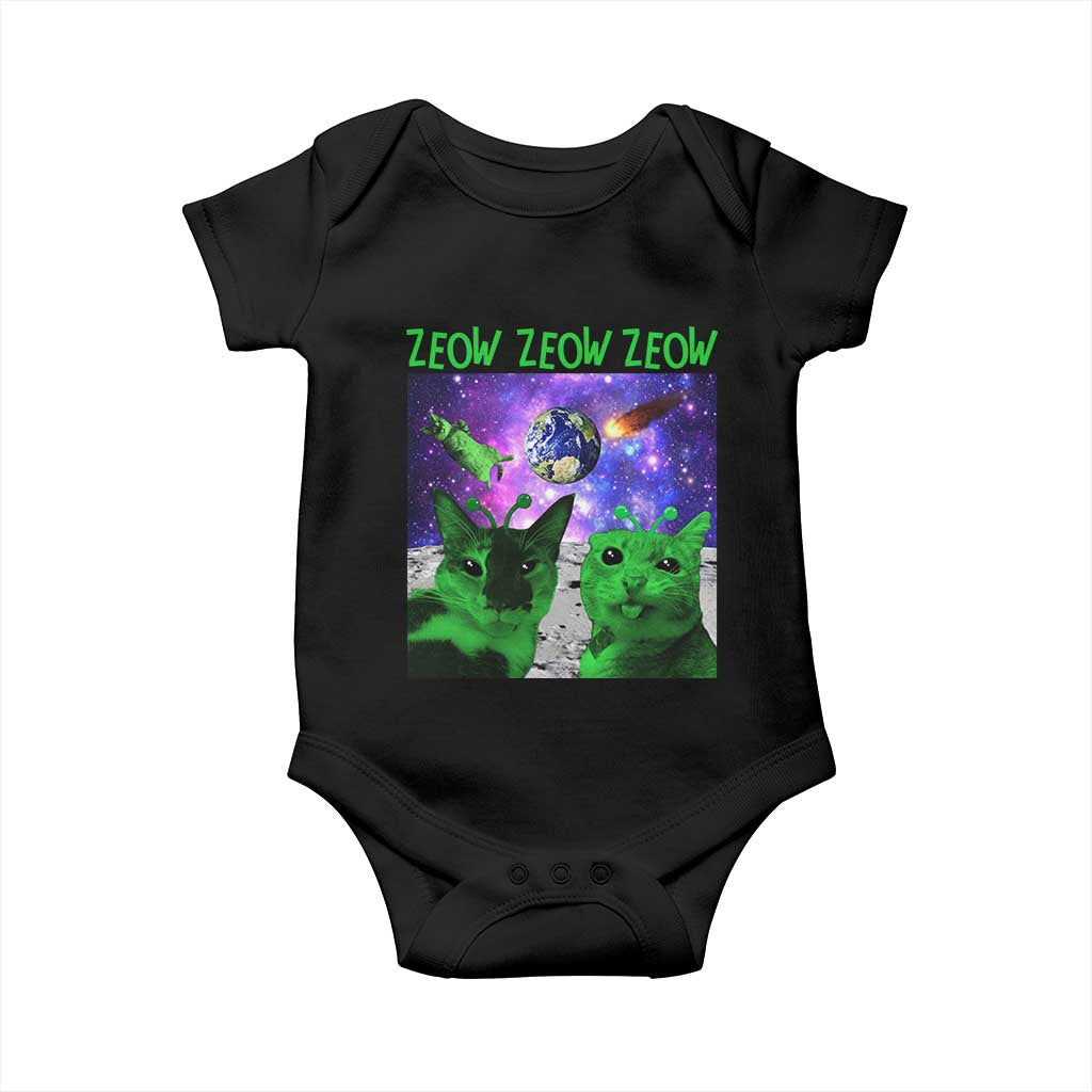 Funny Alien Cat Meme Baby Onesie Green Cats ZEOW ZEOW TS09 Black Print Your Wear