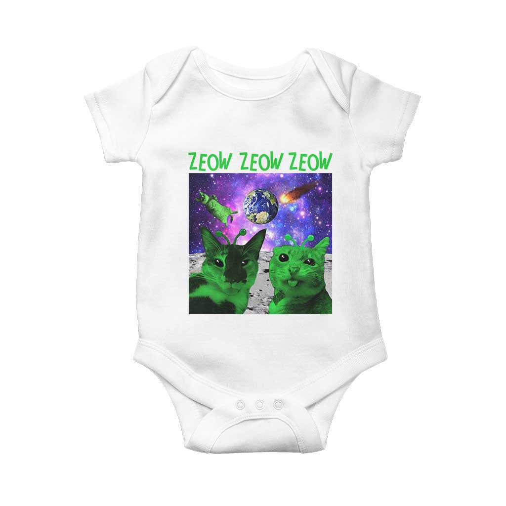 Funny Alien Cat Meme Baby Onesie Green Cats ZEOW ZEOW TS09 White Print Your Wear