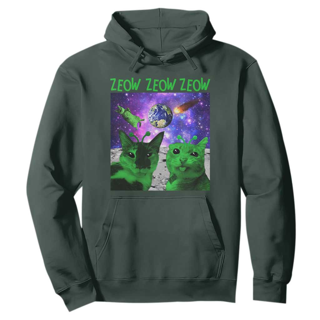 Funny Alien Cat Meme Hoodie Green Cats ZEOW ZEOW TS09 Dark Forest Green Print Your Wear