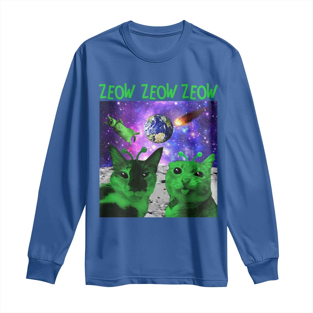 Funny Alien Cat Meme Long Sleeve Shirt Green Cats ZEOW ZEOW TS09 Royal Blue Print Your Wear