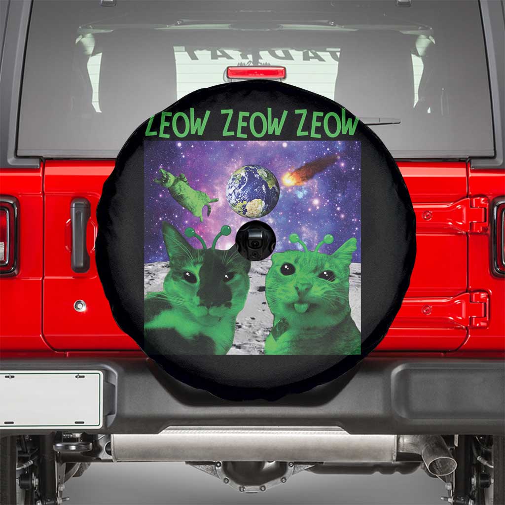 Funny Alien Cat Meme Spare Tire Cover Green Cats ZEOW ZEOW TS09 Black Print Your Wear