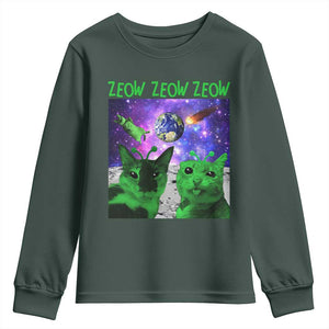 Funny Alien Cat Meme Youth Sweatshirt Green Cats ZEOW ZEOW TS09 Dark Forest Green Print Your Wear