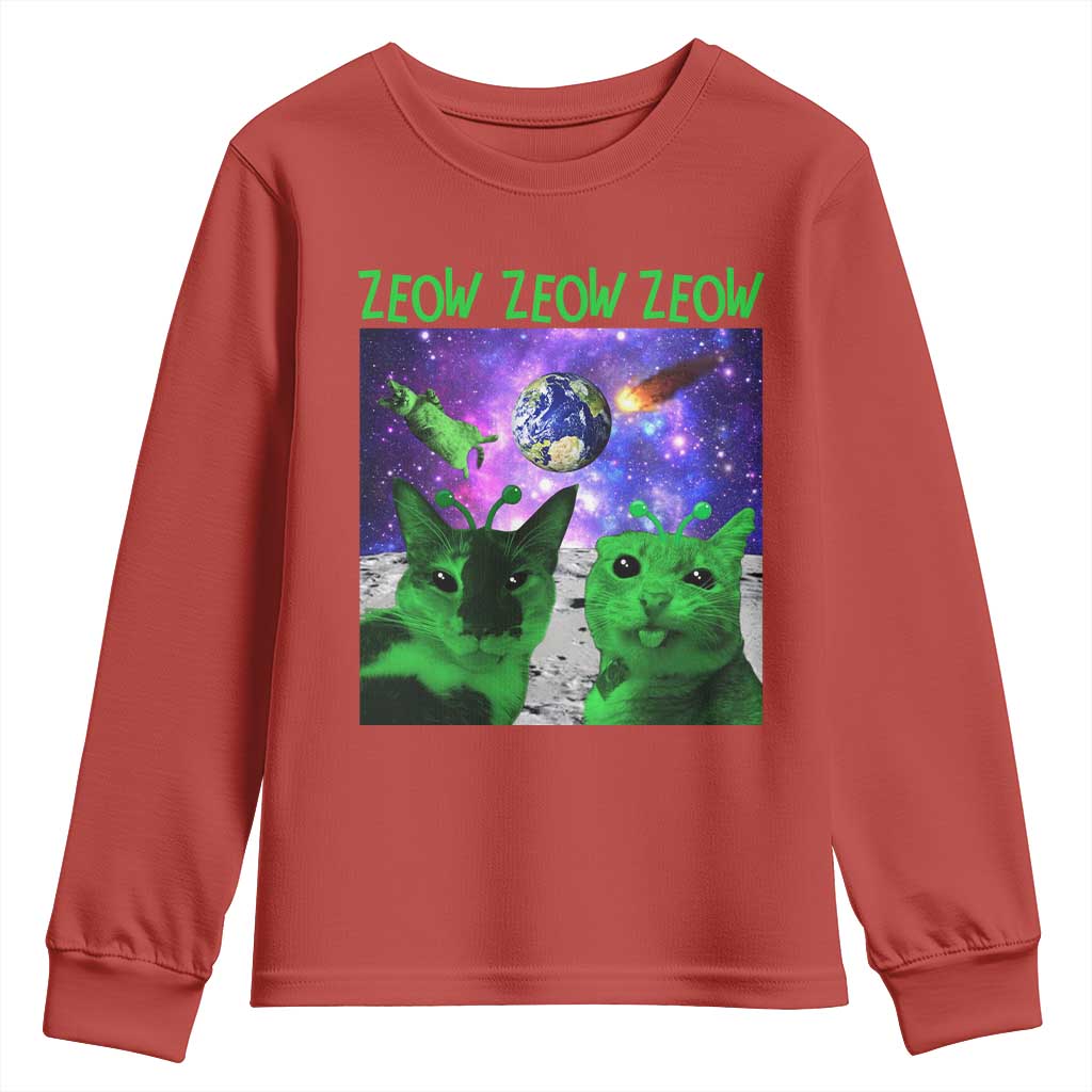 Funny Alien Cat Meme Youth Sweatshirt Green Cats ZEOW ZEOW TS09 Red Print Your Wear