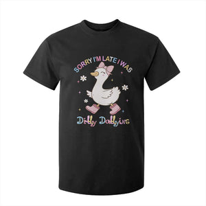 Funny Sorry I'm Late I Was Dilly Dallying T Shirt For Kid Cute Goose TS09 Black Print Your Wear