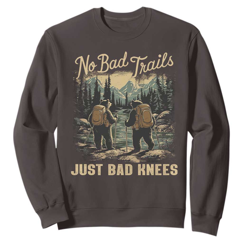 Hiking Sweatshirt No Bad Trails Just Bad Knees TS09 Dark Chocolate Print Your Wear
