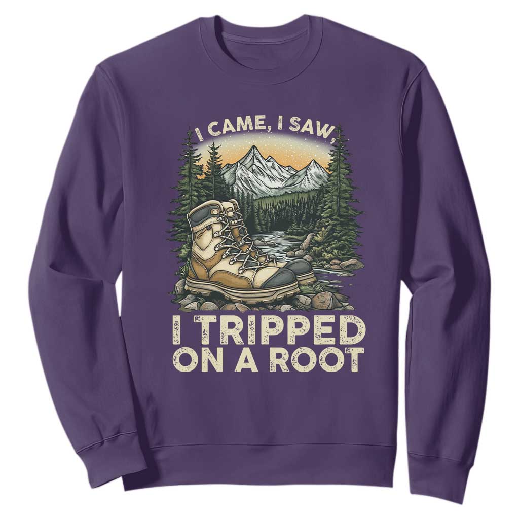 Hiking Sweatshirt I Came I Saw I Tripped On A Root TS09 Purple Print Your Wear
