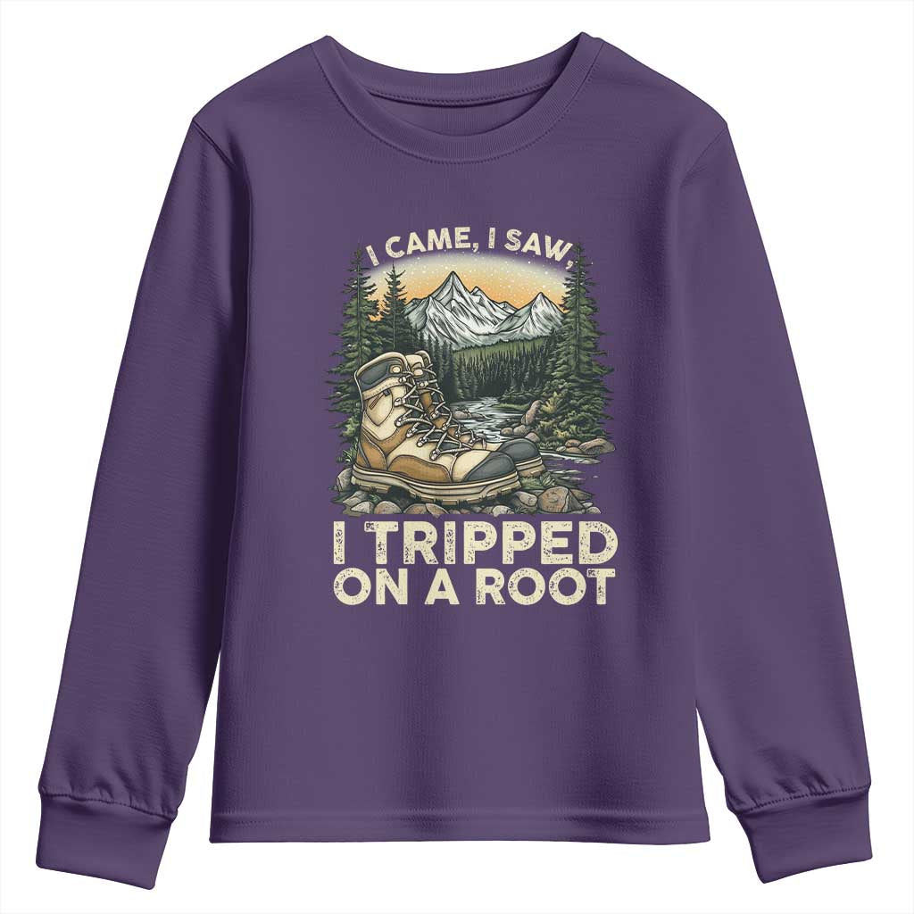Hiking Youth Sweatshirt I Came I Saw I Tripped On A Root TS09 Purple Print Your Wear