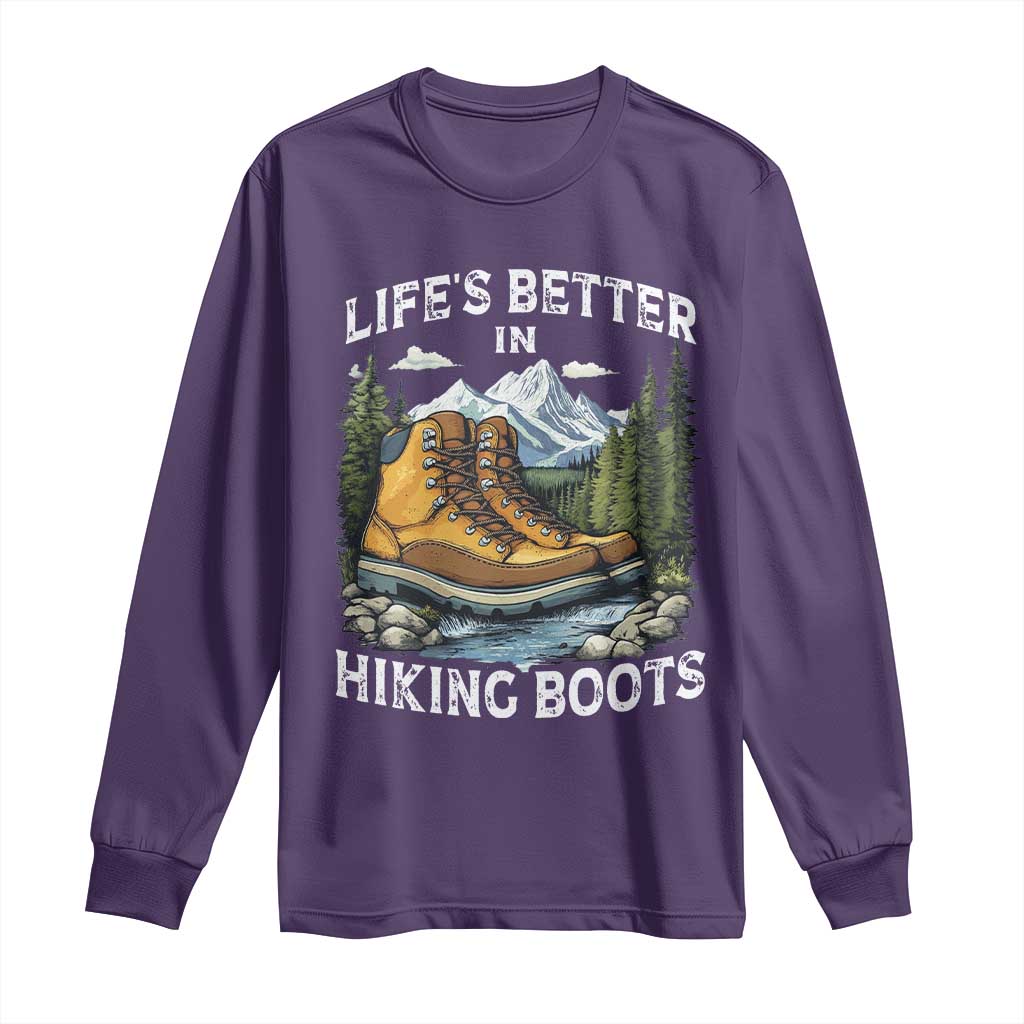 Hiking Long Sleeve Shirt Life's Better in Hiking Boots TS09 Purple Print Your Wear
