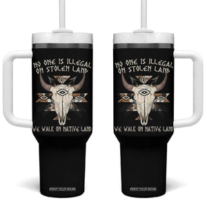 No One Is illegal On Stolen Land Tumbler With Handle TS09 One Size: 40 oz Black Print Your Wear