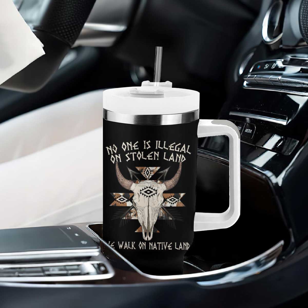 No One Is illegal On Stolen Land Tumbler With Handle TS09 Print Your Wear
