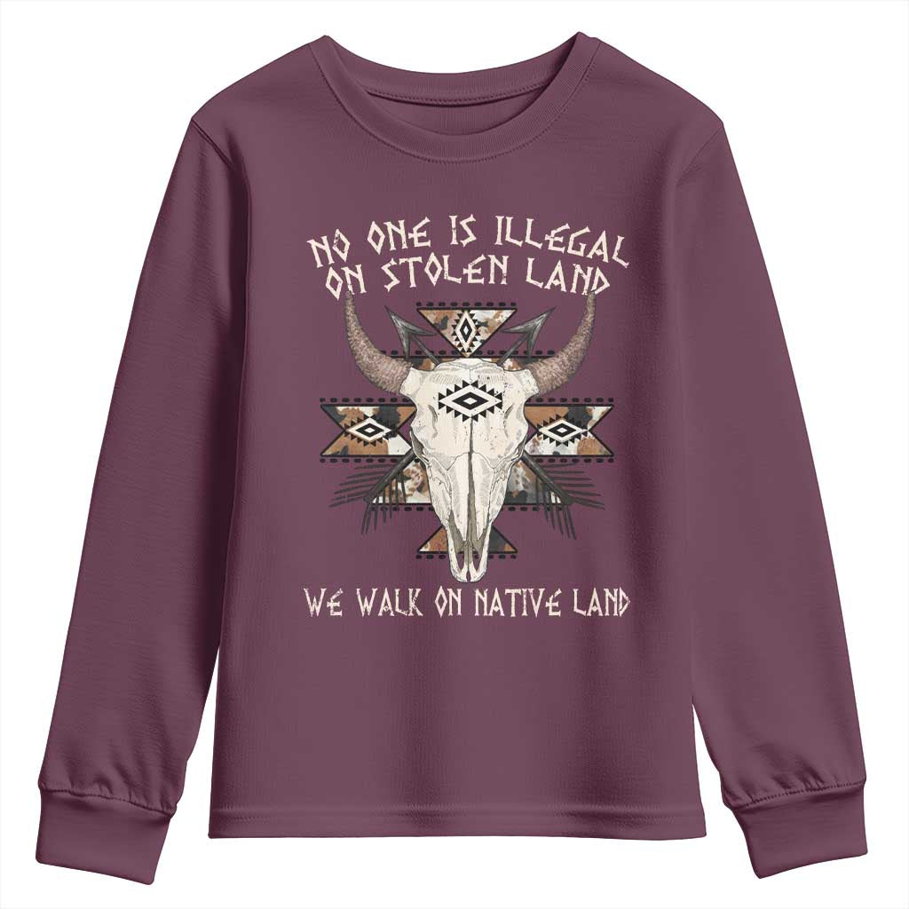 No One Is illegal On Stolen Land Youth Sweatshirt TS09 Maroon Print Your Wear