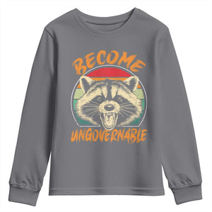Anarchism Youth Sweatshirt Become Ungovernable Angry Raccoon TS09 Charcoal Print Your Wear