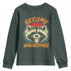 Anarchism Youth Sweatshirt Become Ungovernable Angry Raccoon TS09 Dark Forest Green Print Your Wear