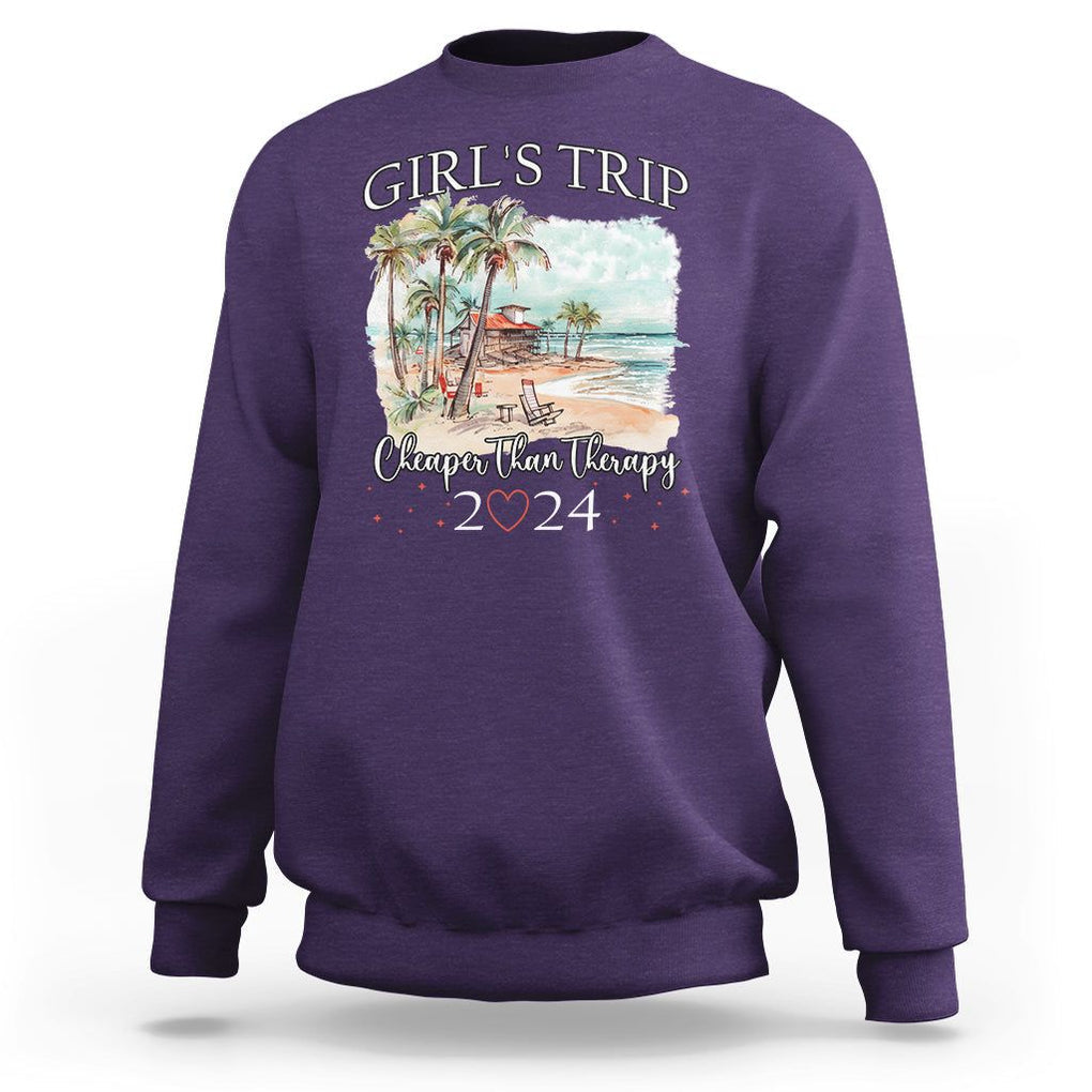Summer Vacation Sweatshirt Girl's Trip Cheaper Than Therapy TS09 Purple Print Your Wear