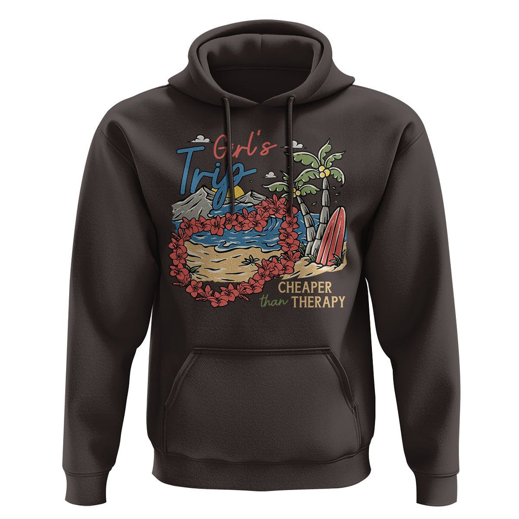 Summer Vacation Hoodie Girl's Trip Cheaper Than Therapy Beach TS09 Dark Chocolate Print Your Wear