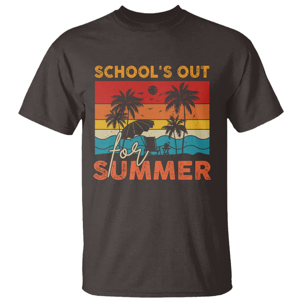 School's Out For Summer Retro Beach Teacher Student T Shirt TS09 Dark Chocolate Print Your Wear