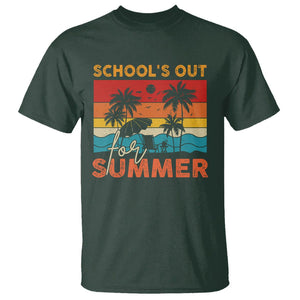 School's Out For Summer Retro Beach Teacher Student T Shirt TS09 Dark Forest Green Print Your Wear