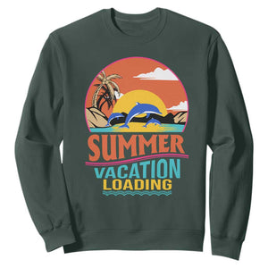 Summer Vacation Loading Retro Beach Sunset Sweatshirt TS09 Dark Forest Green Print Your Wear