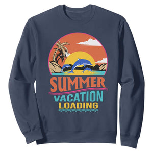 Summer Vacation Loading Retro Beach Sunset Sweatshirt TS09 Navy Print Your Wear