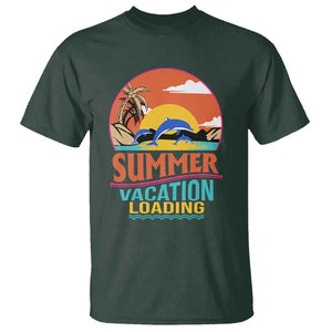 Summer Vacation Loading Retro Beach Sunset T Shirt TS09 Dark Forest Green Print Your Wear