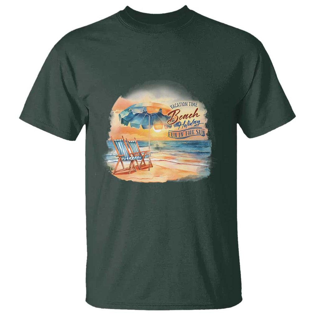 Vacation Time Beach Holliday Fun In The Sun T Shirt TS09 Dark Forest Green Print Your Wear
