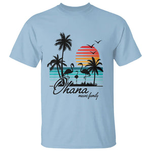 Hawaiian T Shirt Ohana Means Family Flamingo Sunset Beach Hawaii Summer Vacation TS09 Light Blue Print Your Wear