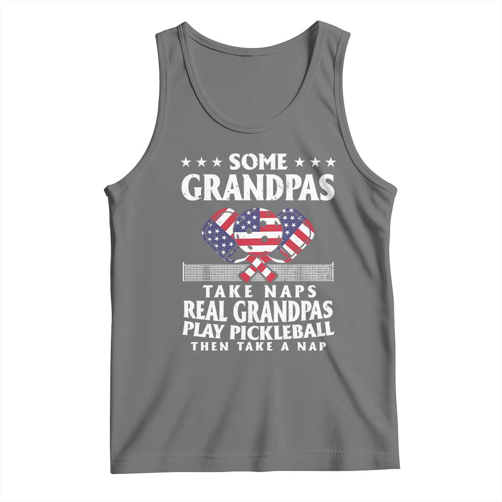 Funny Some Grandpas Take Naps Real Grandpas Play Pickleball Tank Top TS09 Black Heather Print Your Wear