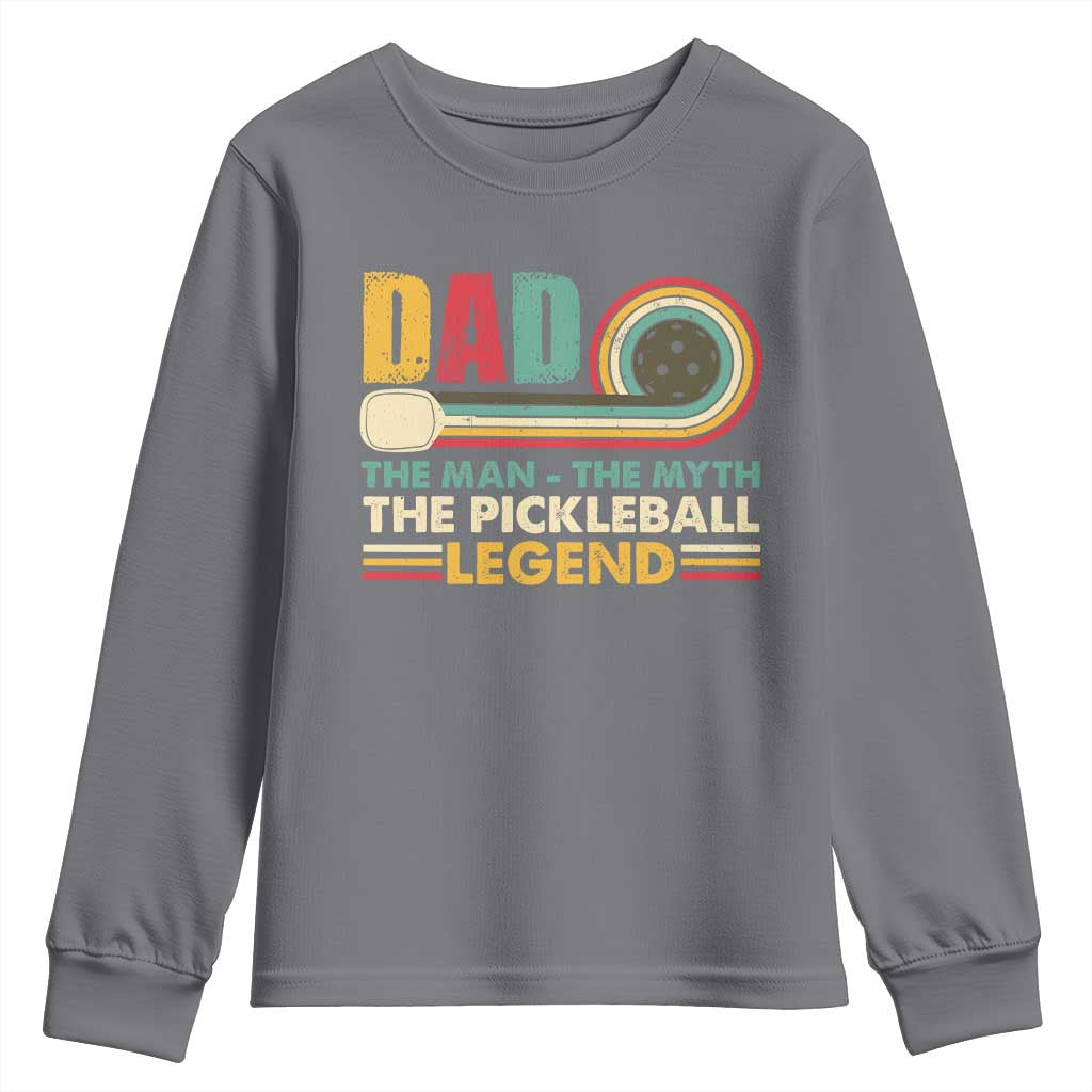 Pickleball Dad Youth Sweatshirt The Man The Myth The Legend Retro TS09 Charcoal Print Your Wear