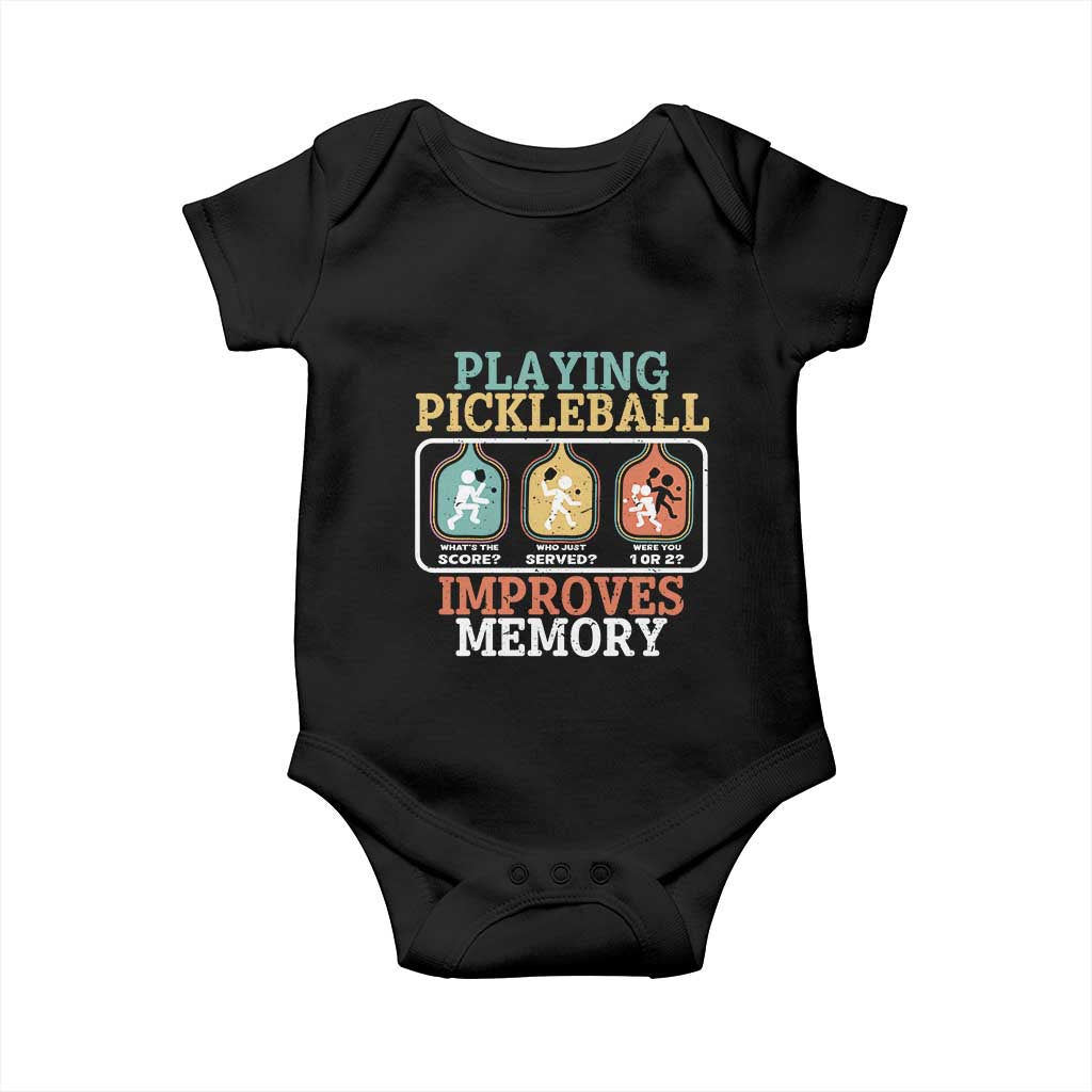 Funny Playing Pickleball Improves Memory Retro Baby Onesie TS09 Black Print Your Wear