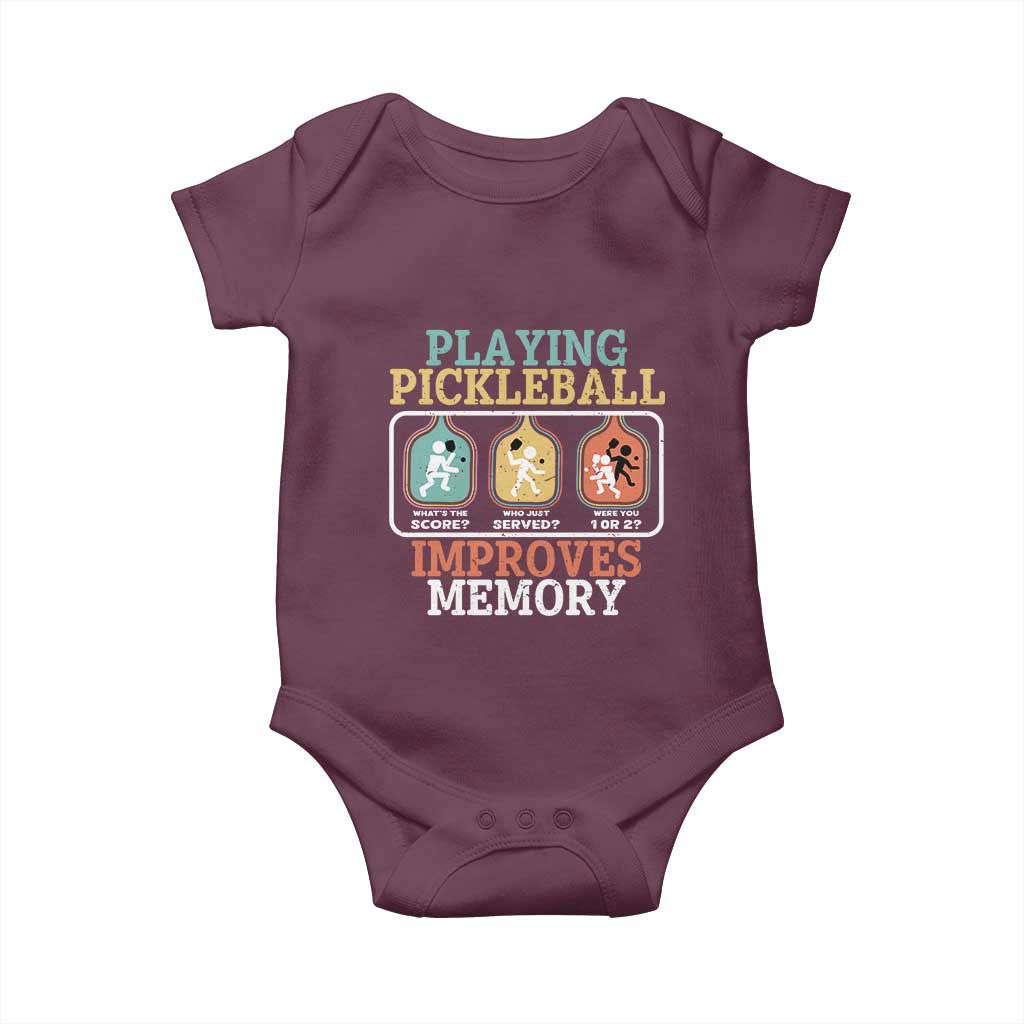 Funny Playing Pickleball Improves Memory Retro Baby Onesie TS09 Maroon Print Your Wear