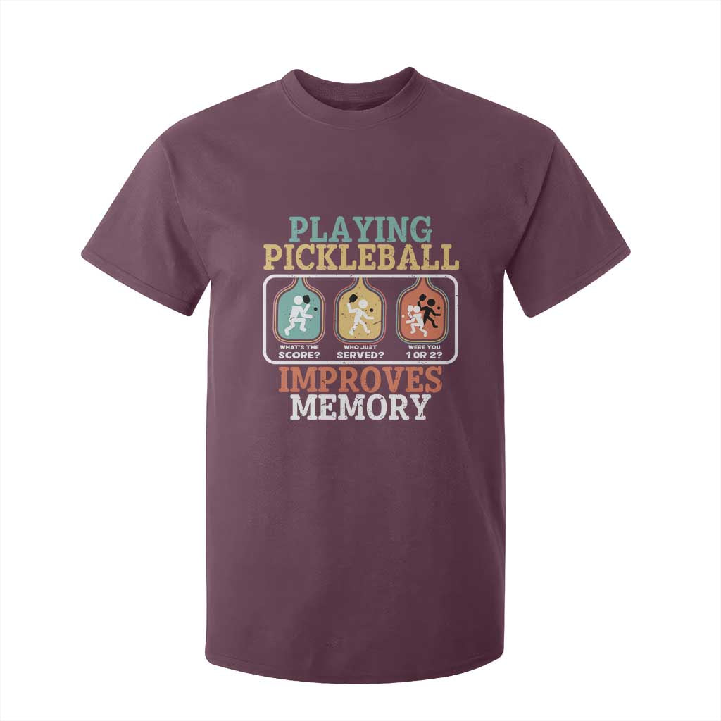 Funny Playing Pickleball Improves Memory Retro T Shirt For Kid TS09 Maroon Print Your Wear