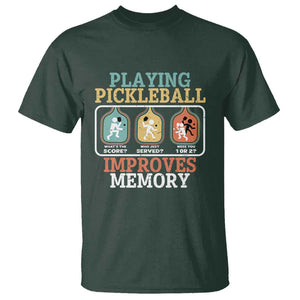 Funny Playing Pickleball Improves Memory Retro T Shirt TS09 Dark Forest Green Print Your Wear