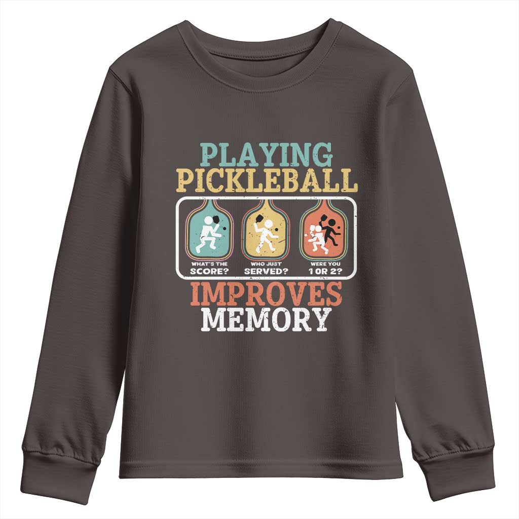 Funny Playing Pickleball Improves Memory Retro Youth Sweatshirt TS09 Dark Chocolate Print Your Wear