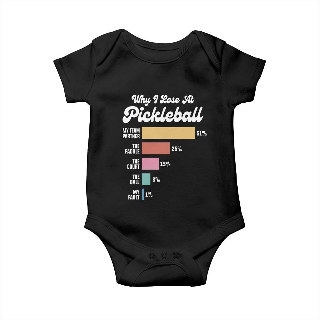 Funny Why I Lose At Pickleball Baby Onesie TS09 Black Print Your Wear