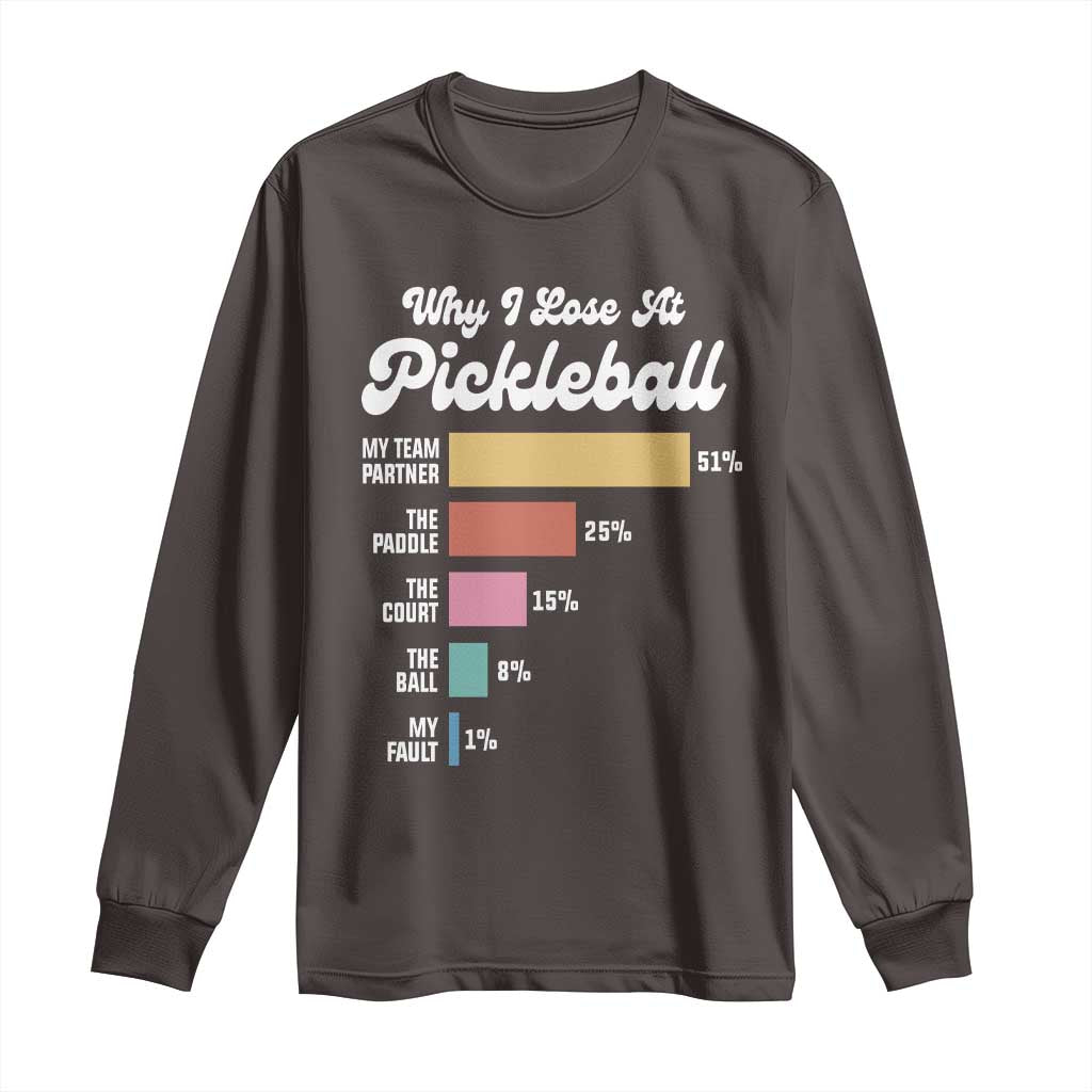 Funny Why I Lose At Pickleball Long Sleeve Shirt TS09 Dark Chocolate Print Your Wear