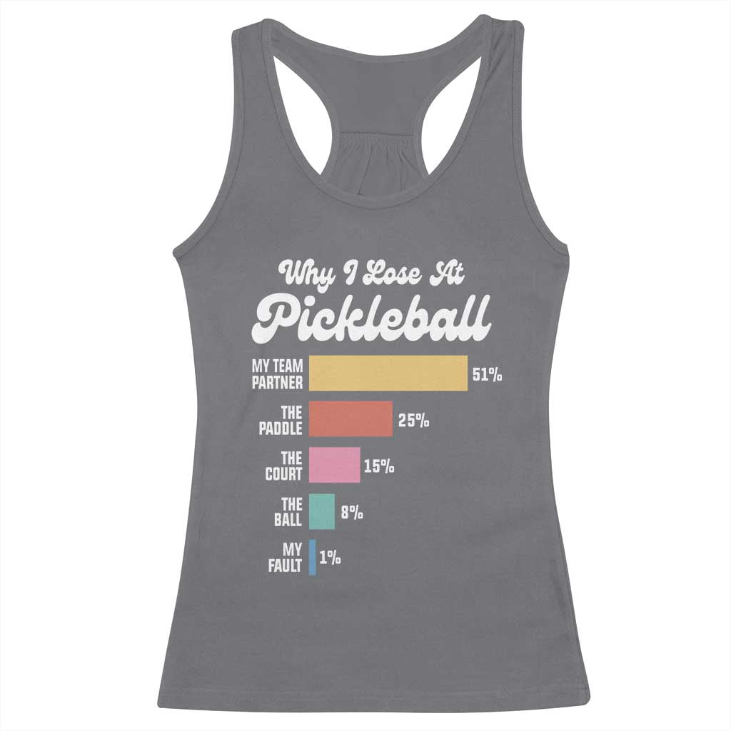 Funny Why I Lose At Pickleball Racerback Tank Top TS09 Charcoal Print Your Wear