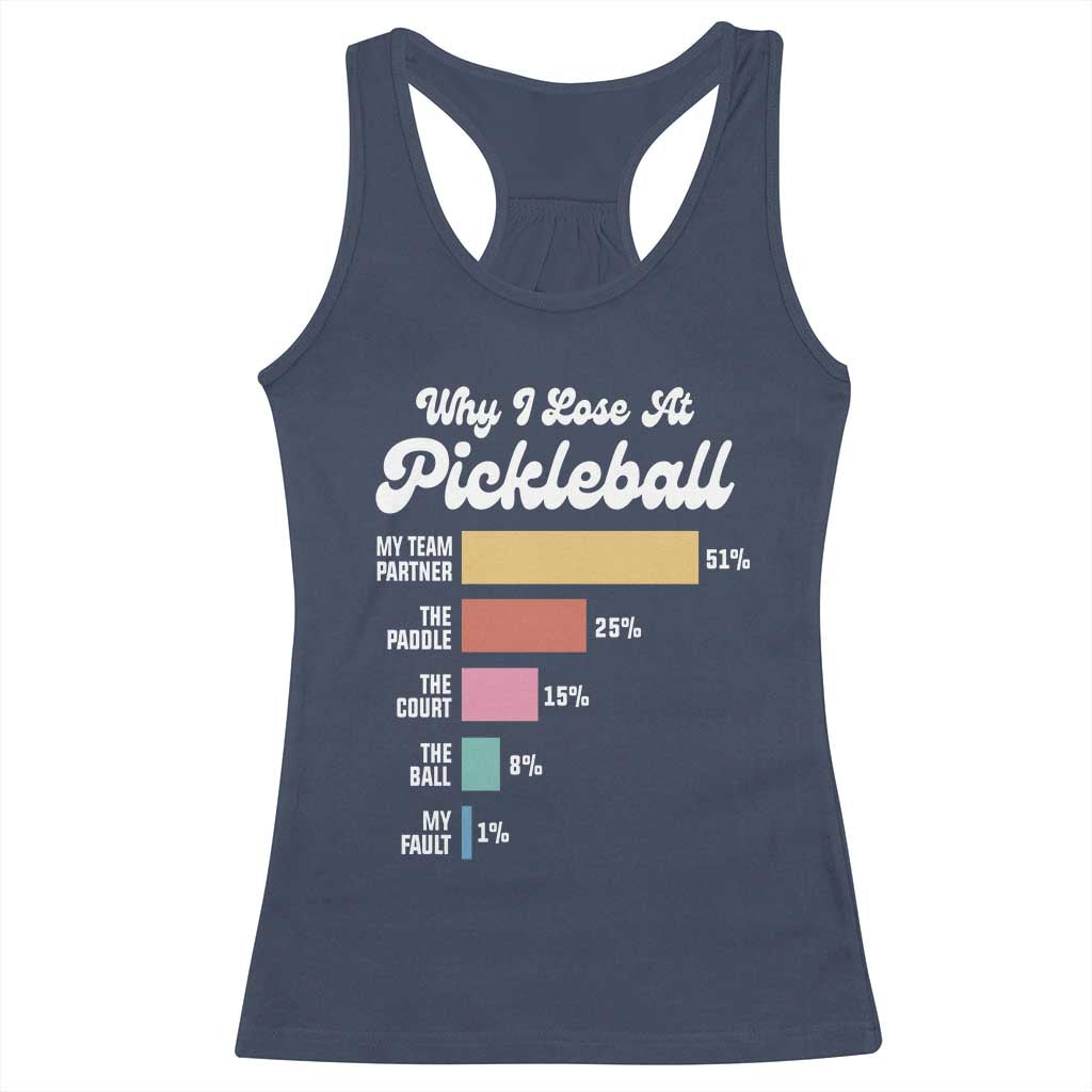 Funny Why I Lose At Pickleball Racerback Tank Top TS09 Navy Print Your Wear