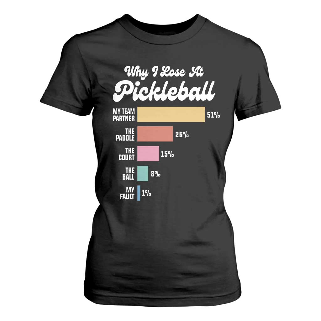 Funny Why I Lose At Pickleball T Shirt For Women TS09 Black Print Your Wear