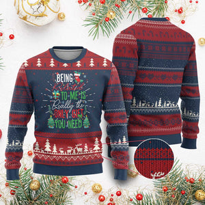 Xmas Ugly Christmas Sweater Being Related To Me Is Really The Only Gift You Need TS09 Burgundy Print Your Wear