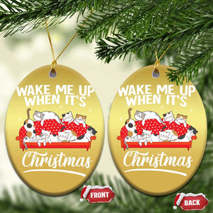 Cute Cat Wake Me Up When It's Christmas Chillin' Christmas Ornament TS09 Oval Gold Print Your Wear