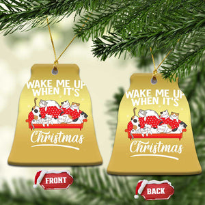 Cute Cat Wake Me Up When It's Christmas Chillin' Christmas Ornament TS09 Bell Flake Gold Print Your Wear