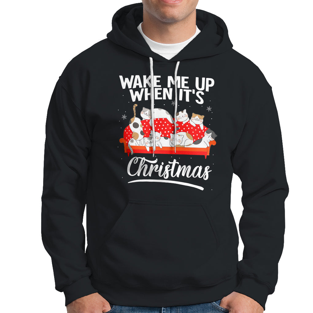 Cute Cat Wake Me Up When It's Christmas Chillin' Hoodie TS09 Black Printyourwear