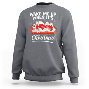 Cute Cat Wake Me Up When It's Christmas Chillin' Sweatshirt TS09 Charcoal Printyourwear