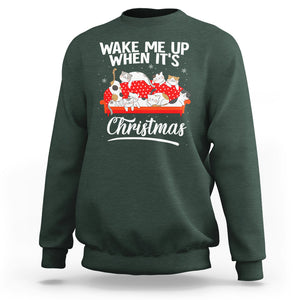 Cute Cat Wake Me Up When It's Christmas Chillin' Sweatshirt TS09 Dark Forest Green Printyourwear