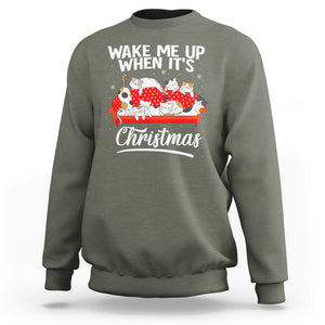 Cute Cat Wake Me Up When It's Christmas Chillin' Sweatshirt TS09 Military Green Printyourwear