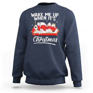 Cute Cat Wake Me Up When It's Christmas Chillin' Sweatshirt TS09 Navy Printyourwear