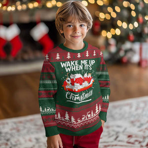 Cute Cat Wake Me Up When It's Christmas Chillin' Ugly Christmas Sweater TS09 Christmas Print Your Wear