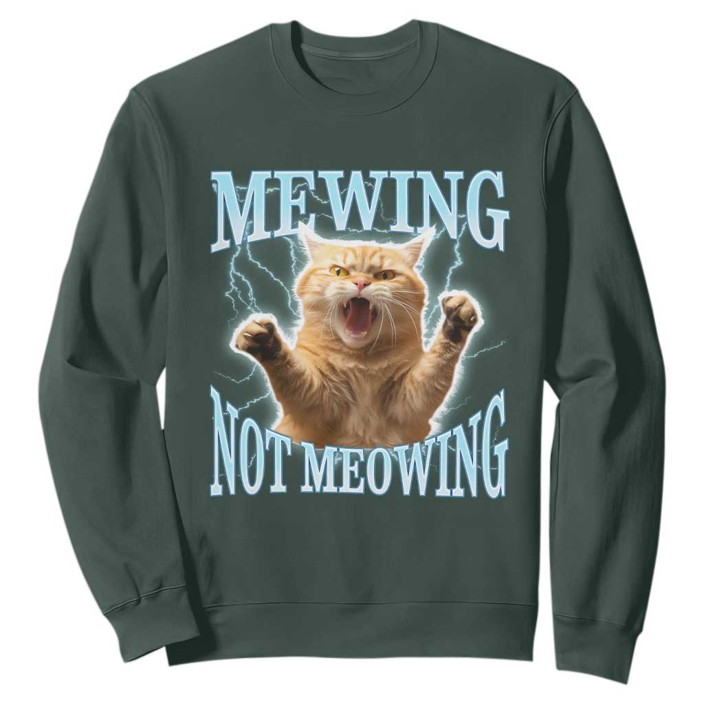 Funny Meme Cat Mewing Not Meowing Sweatshirt TS09 Dark Forest Green Print Your Wear