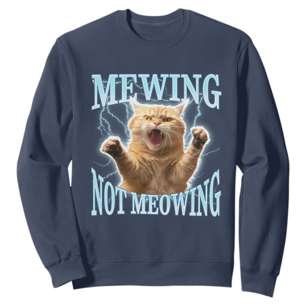 Funny Meme Cat Mewing Not Meowing Sweatshirt TS09 Navy Print Your Wear