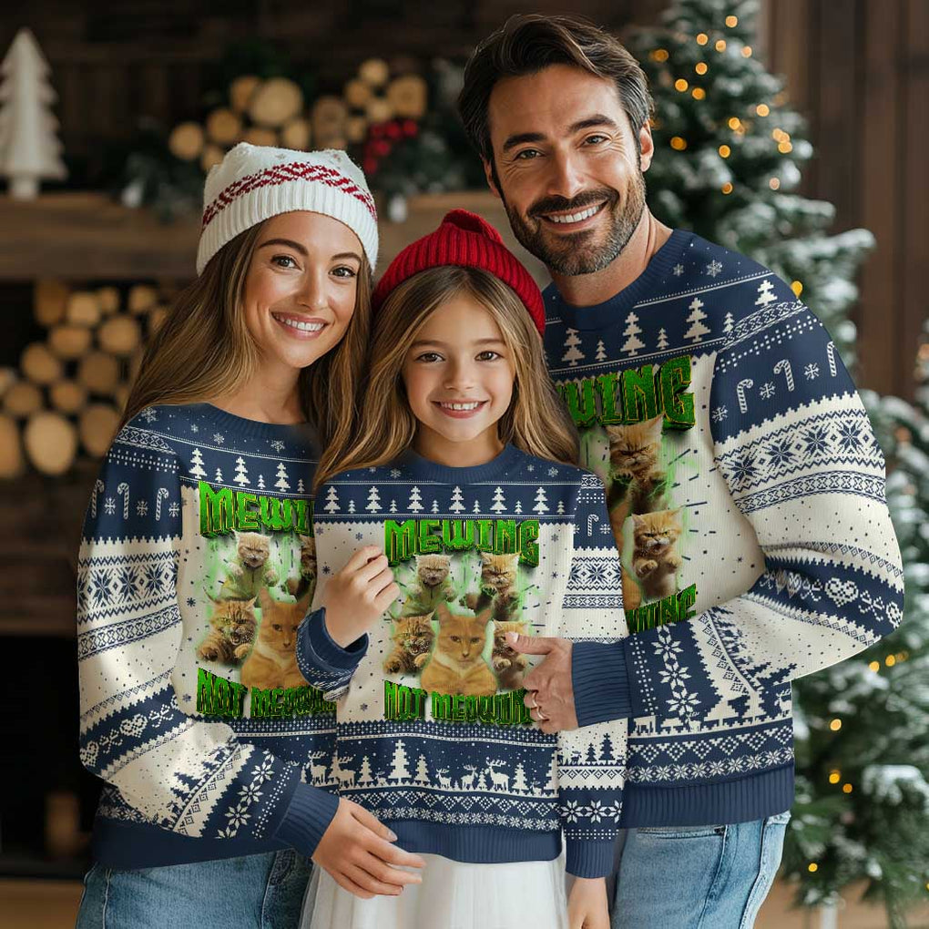 Funny Cat Meme Mewing Not Meowing Ugly Christmas Sweater TS09 Navy Print Your Wear